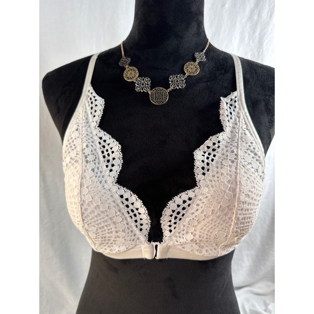 Women's Victoria's Secret White Lace Mesh Corset Top Bustier Lingerie Large